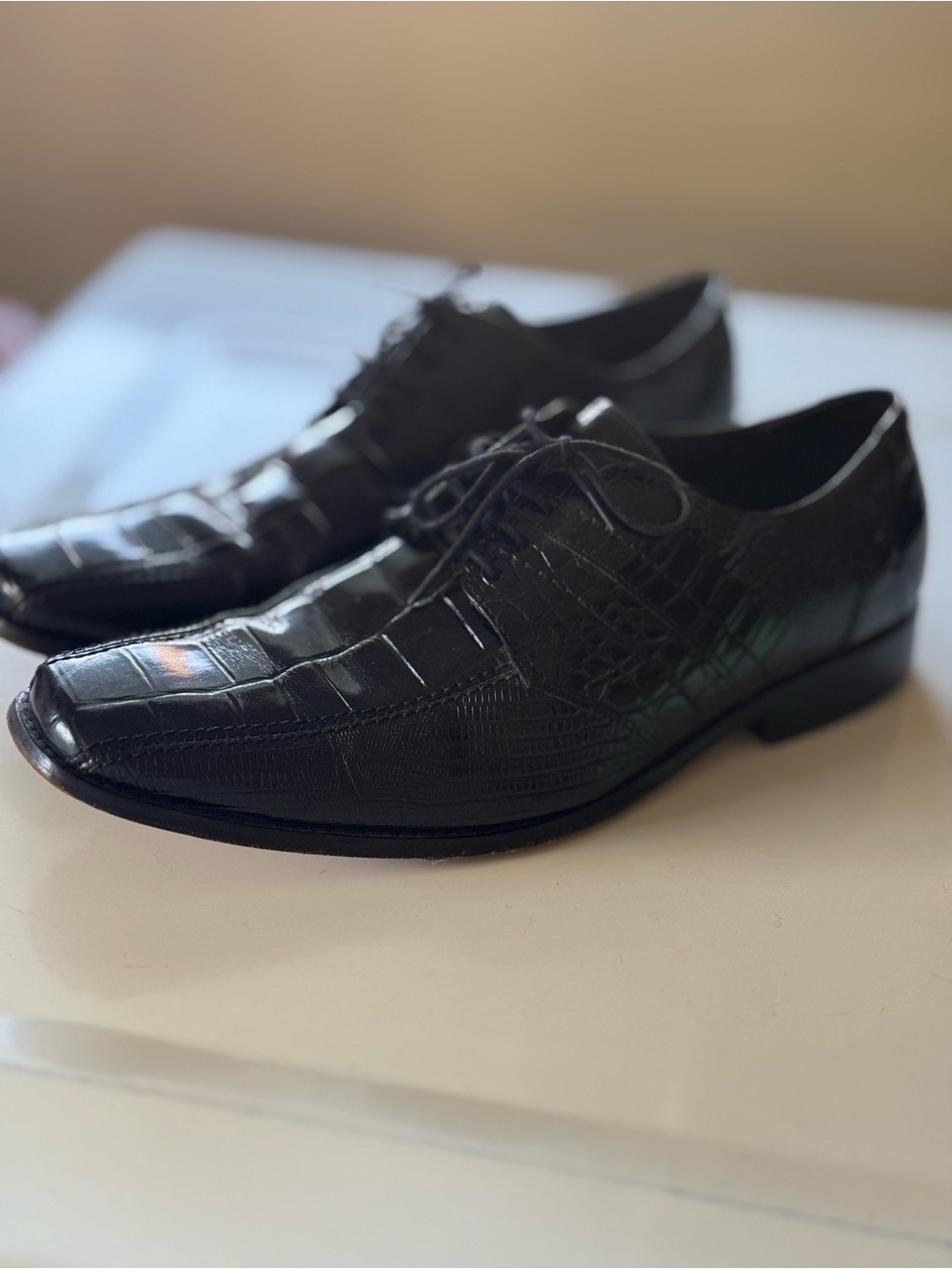 Stacy Adams Black Croc-Embossed Oxford Dress Shoes